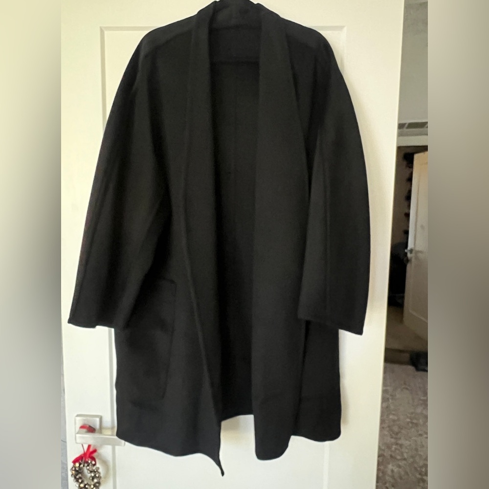 NWT VINCE Reversible Collarless Wool & Cashmere Car Coat in Black Size XXL